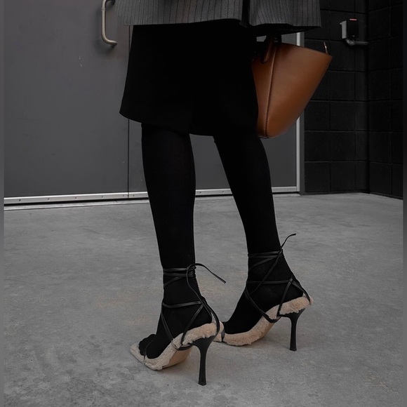 RARE NA-KD Faux Fur Sole Strappy Heels - Picture 4 of 16